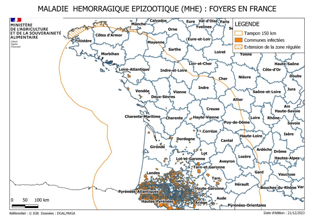 MHE : Au 22/12/2023 - Pas d'évolution pour la zone régulée Sarthoise ! -  Groupement de Défense Sanitaire de la sarthe